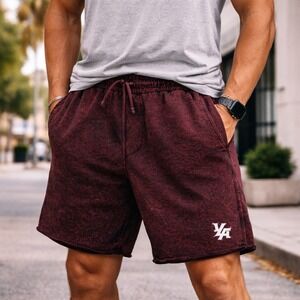 YoungLA Mens Short Size L Burgundy Acid Wash Gym Athletic Training Lounge